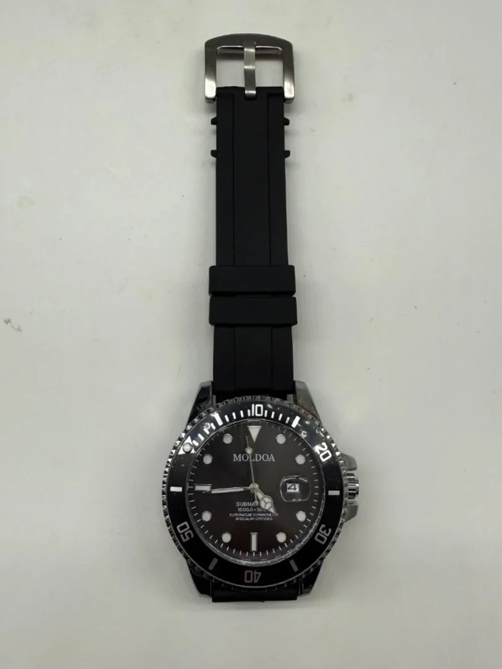 MOLDOA DIVER MENS BLACK 43MM AUTOMATIC DATE STEEL RUBBER BAND WATCH NIB